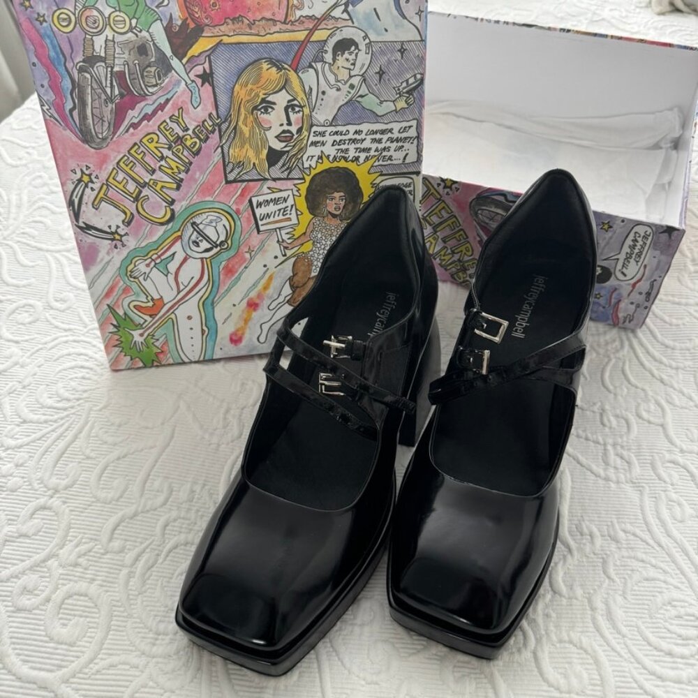 Jeffrey Campbell CORGI Black Patent Leather Platform Mary Jane Heels 9.5